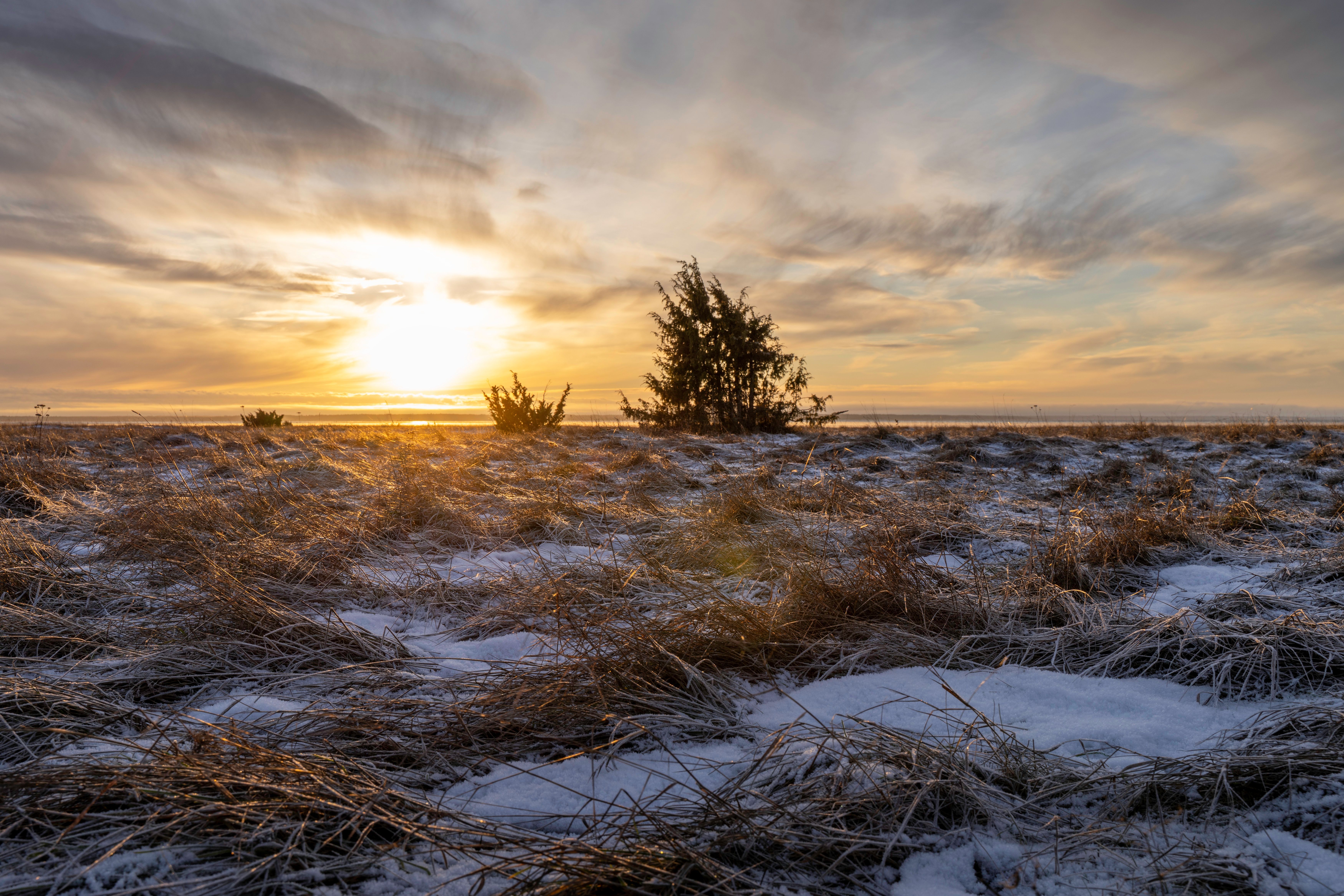 7000x4666 Breathtaking Winter Sunset Over A Snowy Field · Free