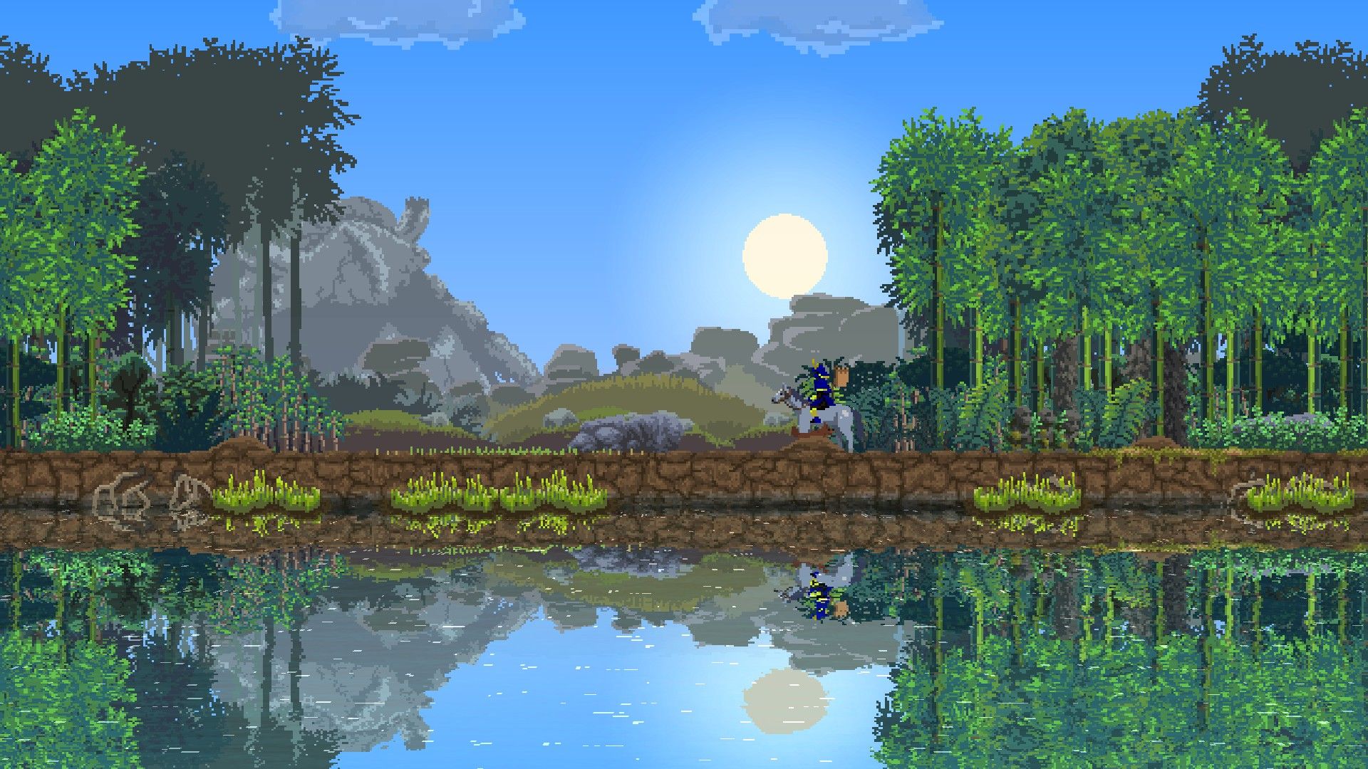 1920x1080 Would anyone be interested in animating this? The grass, horse, water etc etc. This is a screenshot I took in Kingdom Two Crowns btw