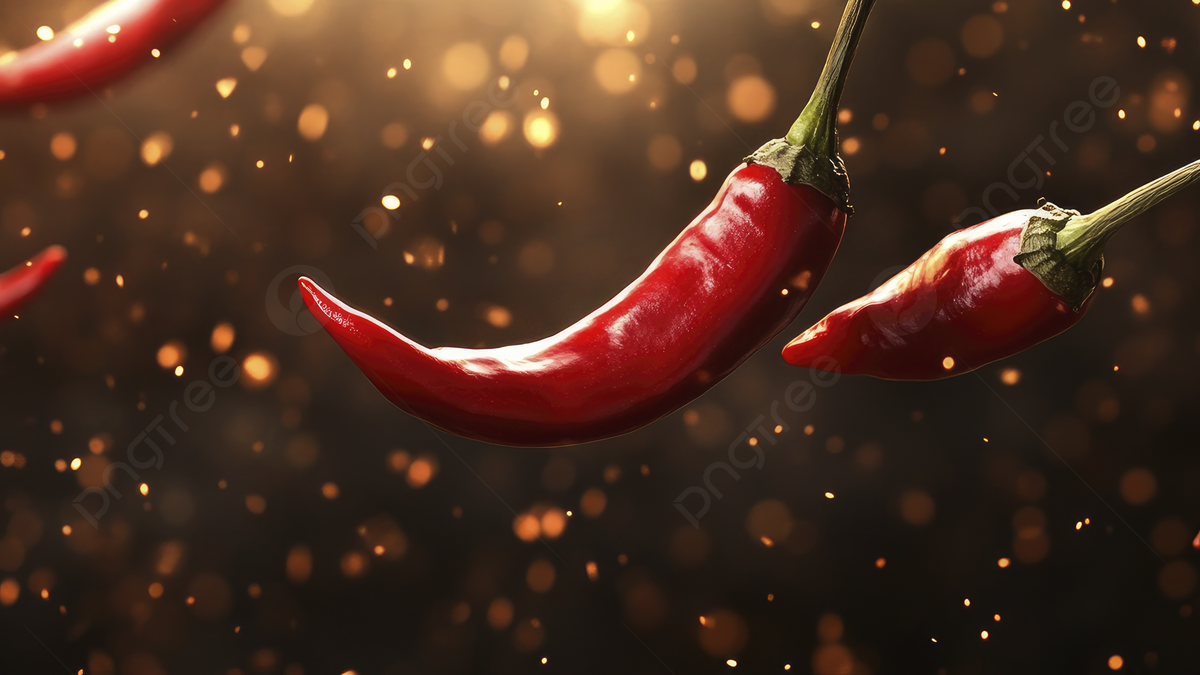 1200x675 A Red Chili Pepper Flying In The Air With Other Peppers Around It Dark Background, Pepper, Chili, Red Background Image And Wallpaper for Free Download