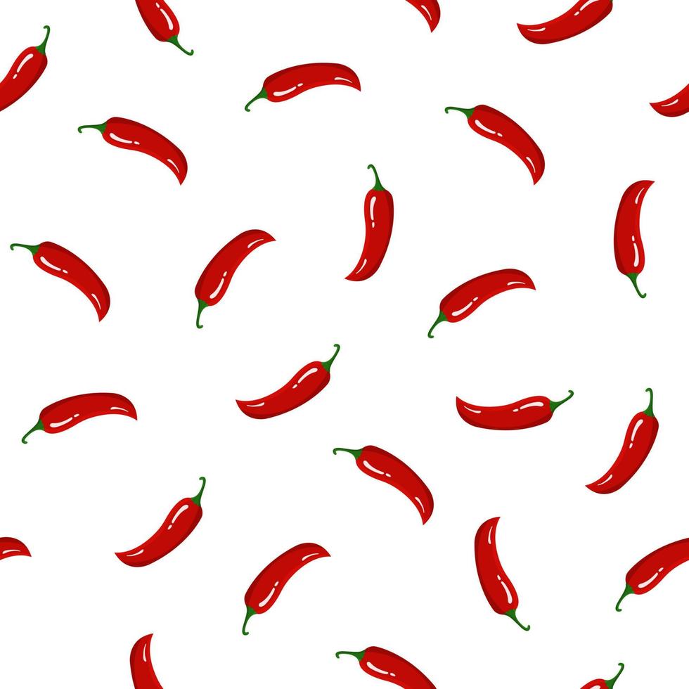 980x980 Seamless Pattern with Red Chilli Pepper. Fresh Vegetables isolated on white background. Cartoon Flat Style. Vector illustration for Your Design, Web, Wrapping Paper, Fabric, Wallpaper