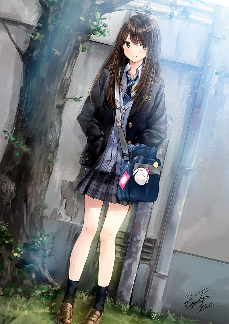 800x1132 Anime girls, anime, original characters, Kazuharu Kina, school uniform, brunette, HD phone wallpaper