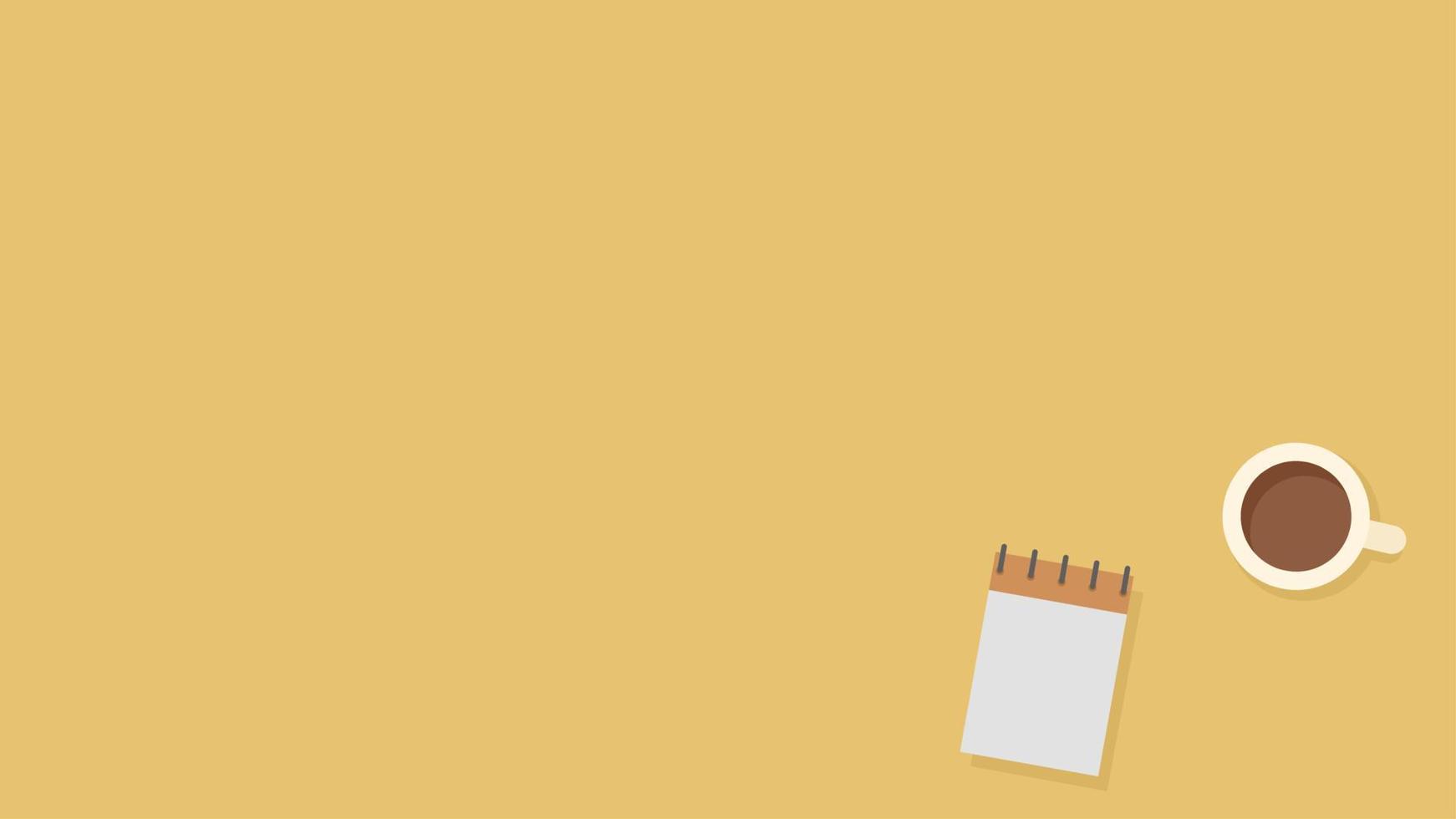 1742x980 flat illustration of work desk with cup of coffee and notebook