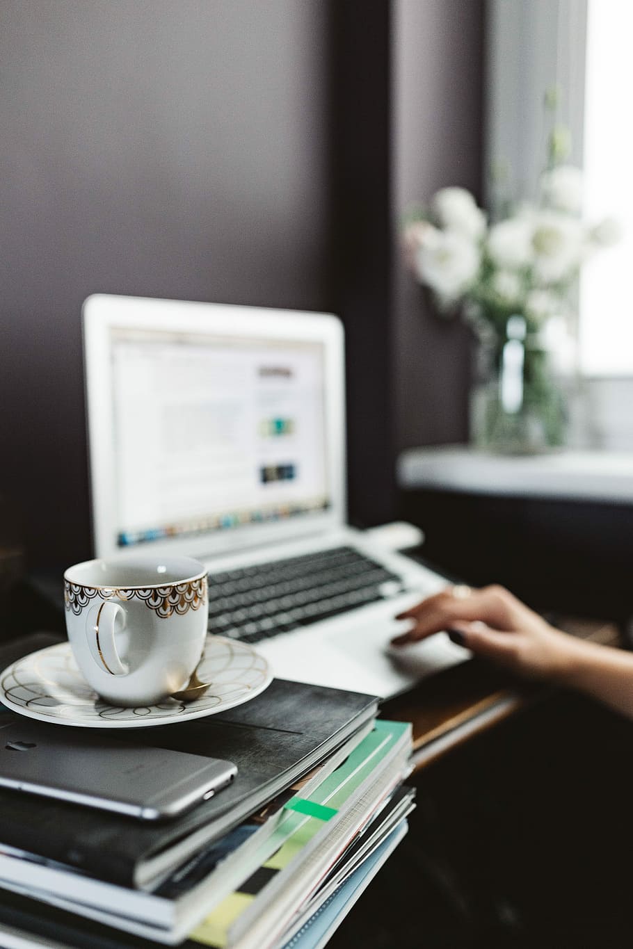 910x1365 working, laptop, home office, Woman, at home, office, workspace, workplace