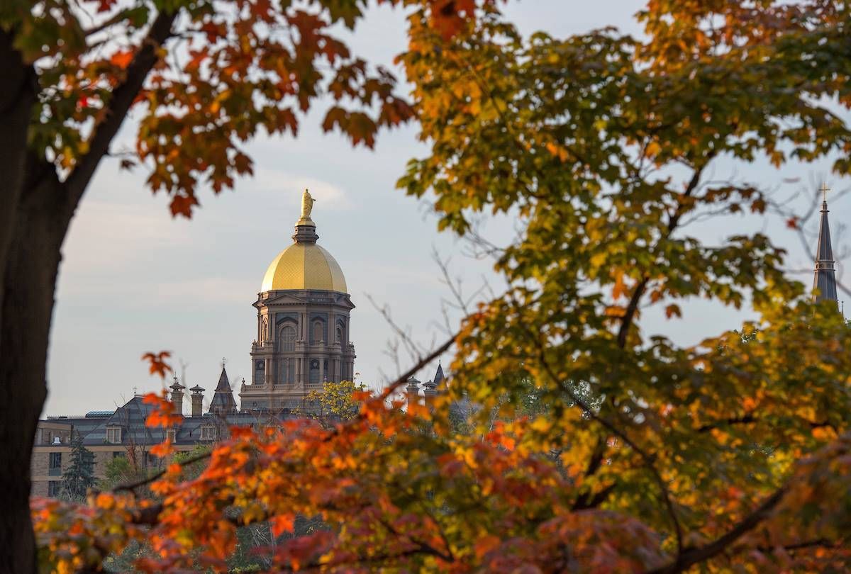 1200x810 Download University Of Notre Dame Building With Trees Wallpaper