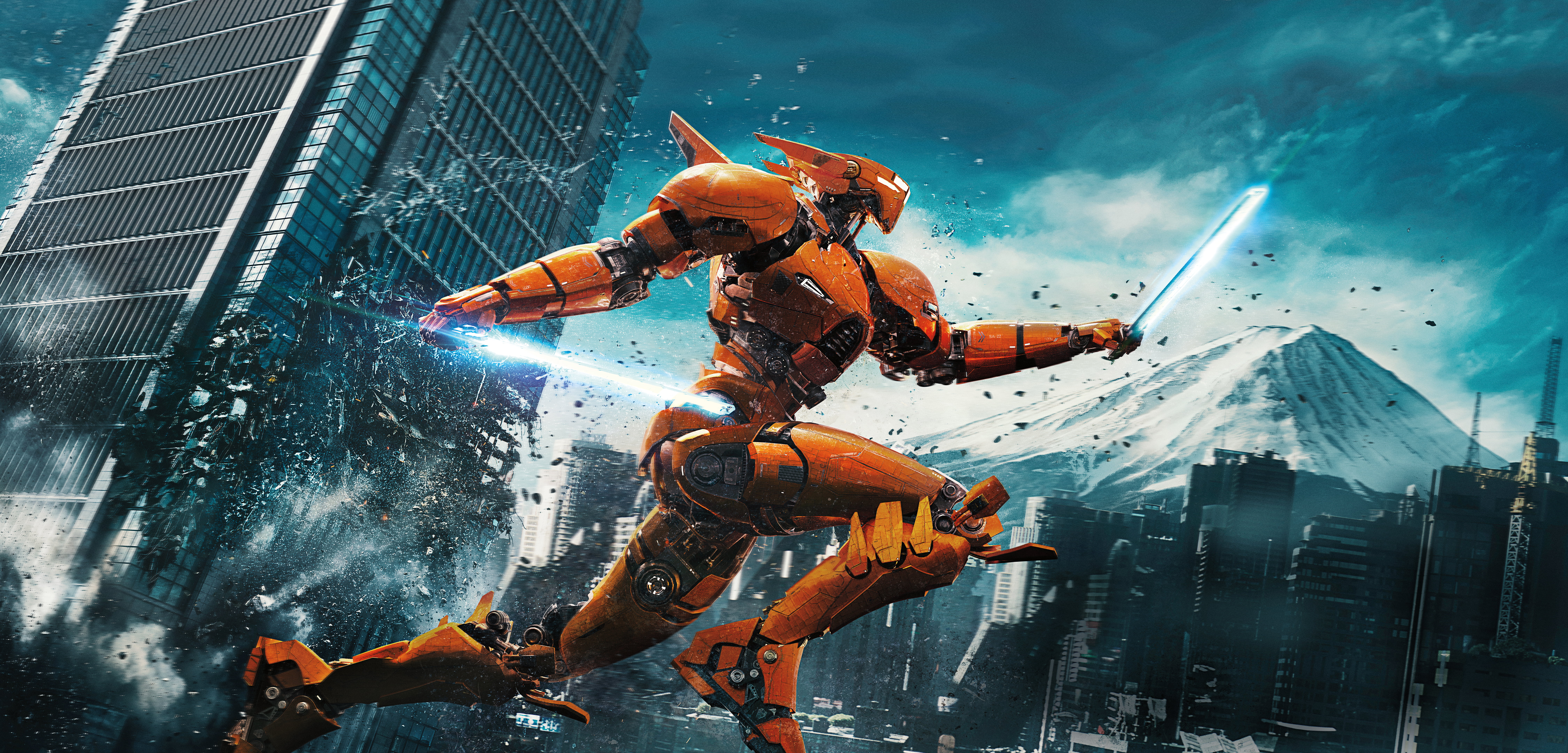 9000x4320 Orange Robot character poster HD wallpaper