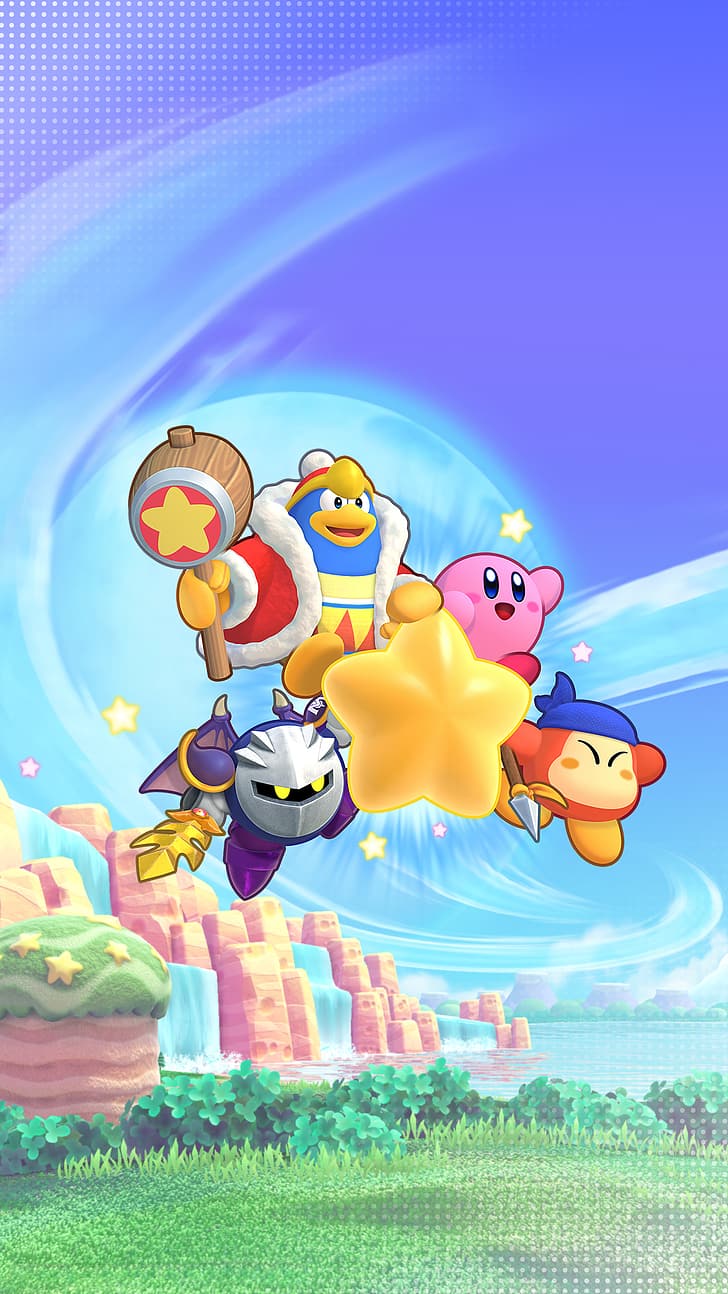 728x1294 HD wallpaper: Kirby, Nintendo, Meta Knight, King Dedede, Magolor, video game art