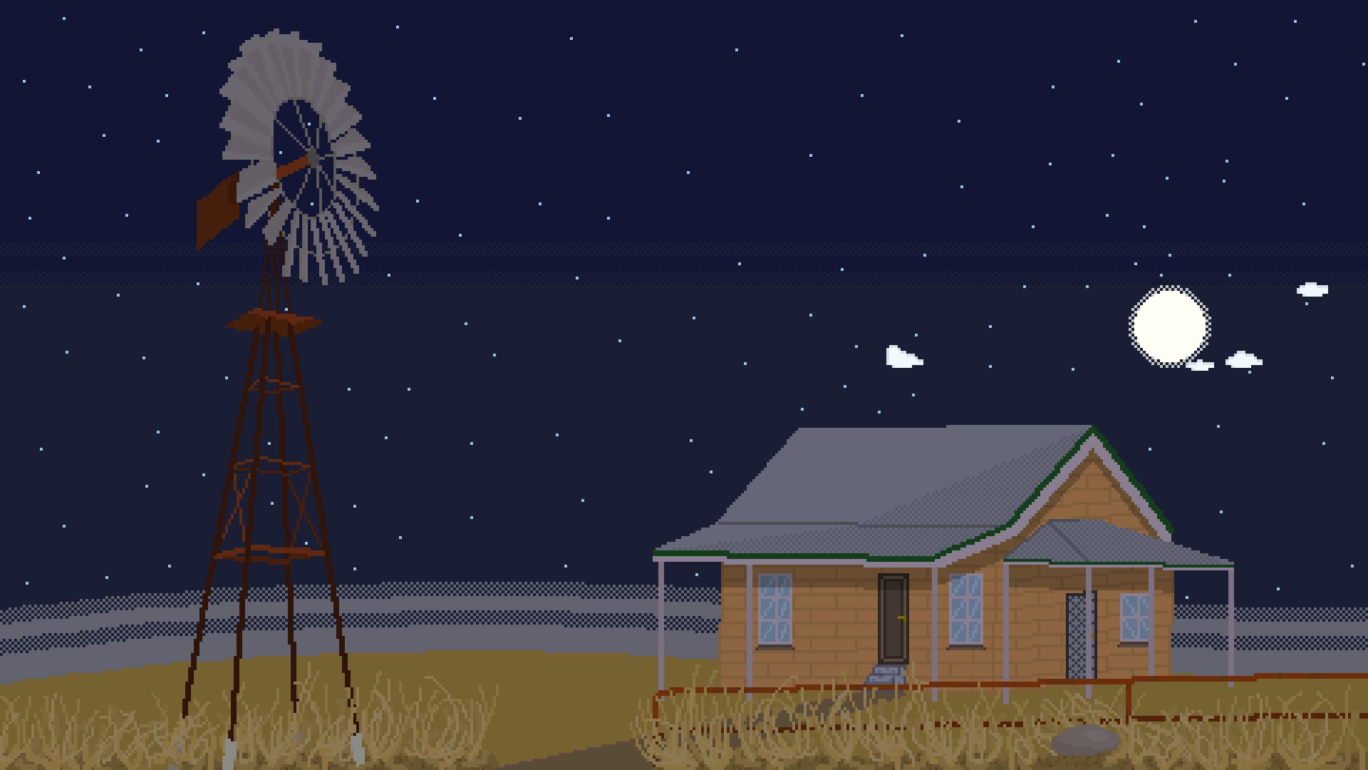1920x1080 pixelated, Pixel art, Pixels, 8 bit, Nature, House, Night, Moon, Stars, Turbines Wallpaper HD / Desktop and Mobile Background