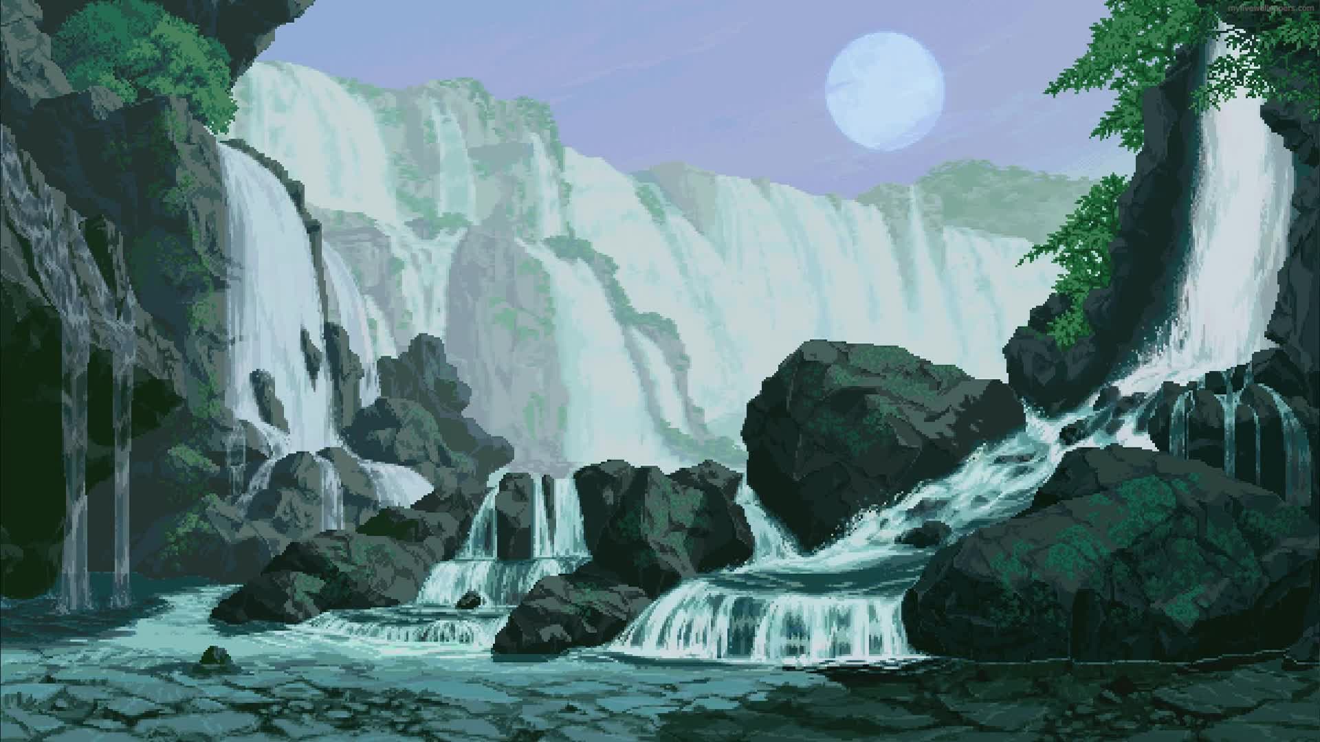 1920x1080 Bit Waterfall Night Pixel HD Live Wallpaper For PC Live Wallpaper