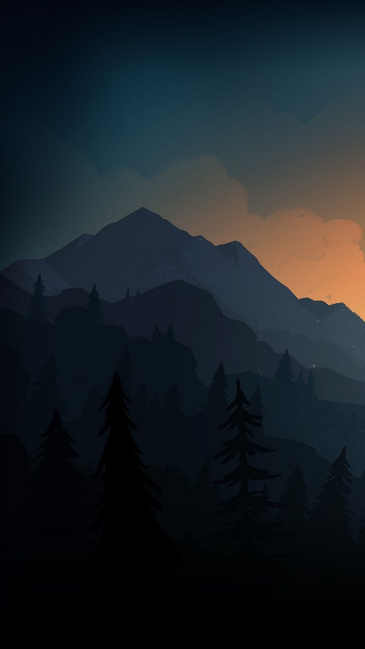 736x1308 Simplistic Wallpaper With Sunset Over Mountains. Minimalist Forest Wallpaper, 8 Bit Nature Background, Mountain Silhouette