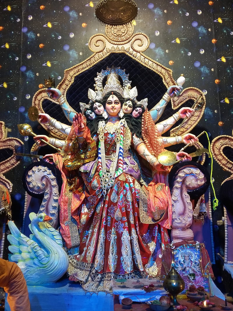 800x1067 Durga, art, fantasy, tan man, luminos, god, lion, HD wallpaper