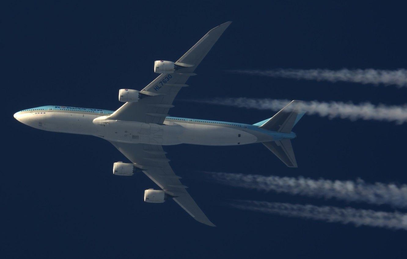 1332x850 Wallpaper The Plane, Boeing, Boeing 747 8 Intercontinental, Airliner, Boeing Korean Air, In Flight, Contrail Image For Desktop, Section авиация