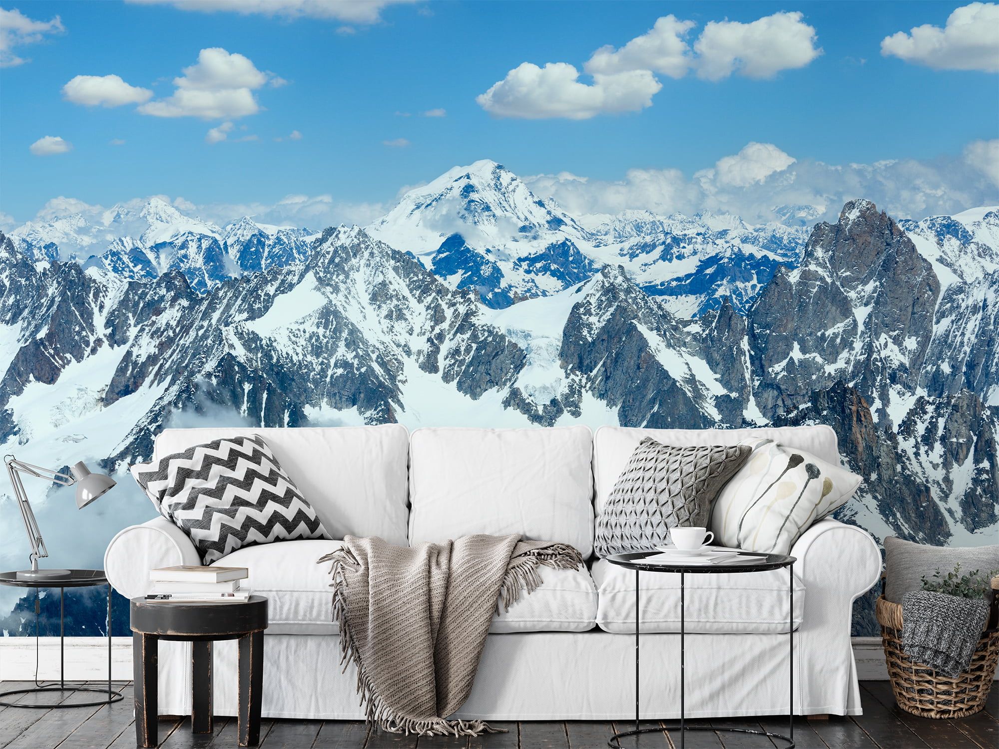 2000x1500 Large Snowy Mountains With A Beautiful View Wallpaper, Majestic Mountain Peaks Peel & Stick Wall Mural