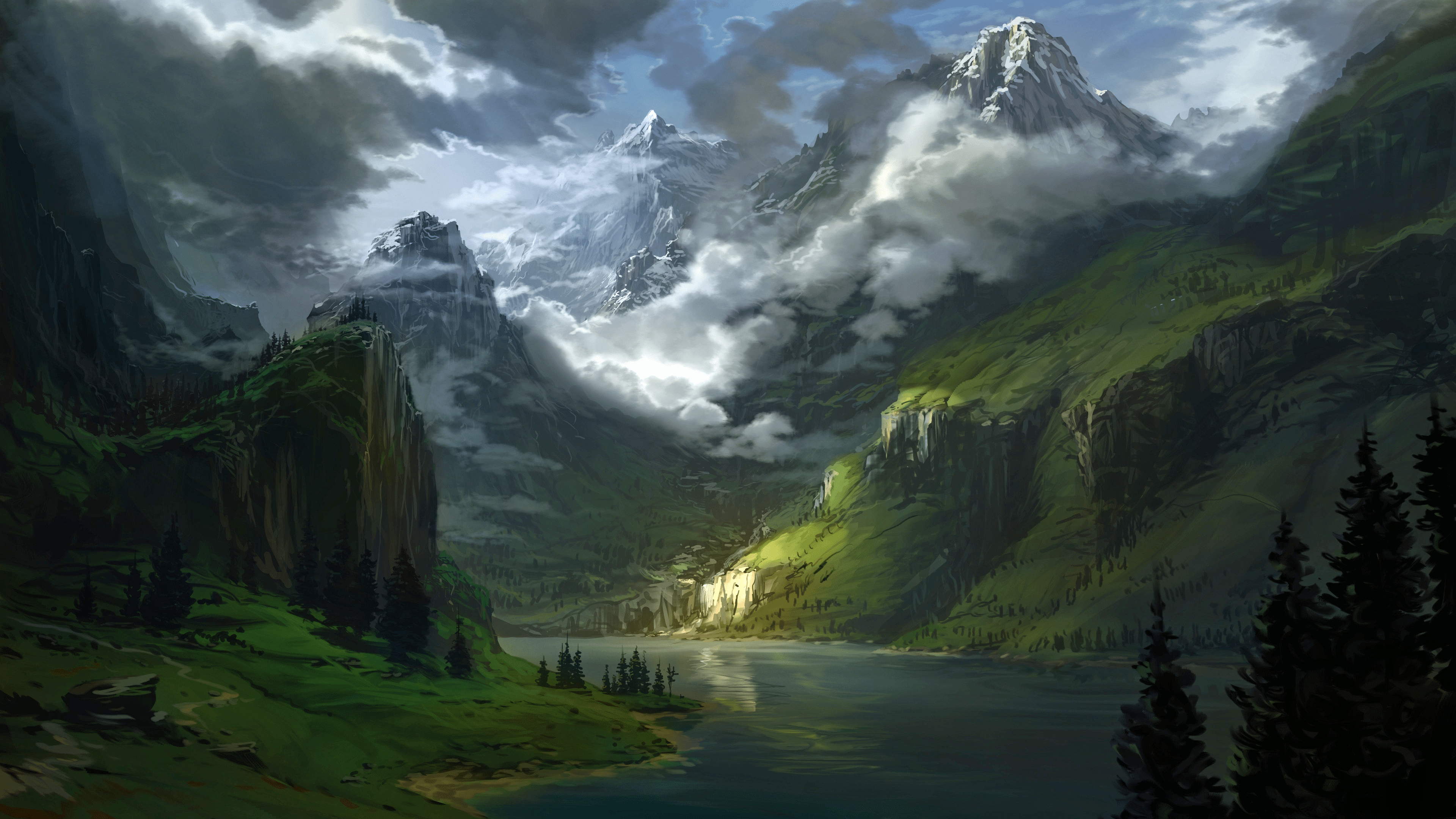 3840x2160 The majestic mountains with a lake. [3840x2160]