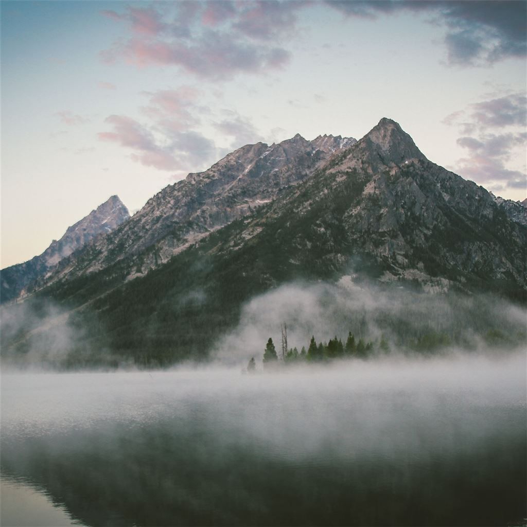 1024x1024 majestic mountains by lake 5k iPad Wallpaper Free Download