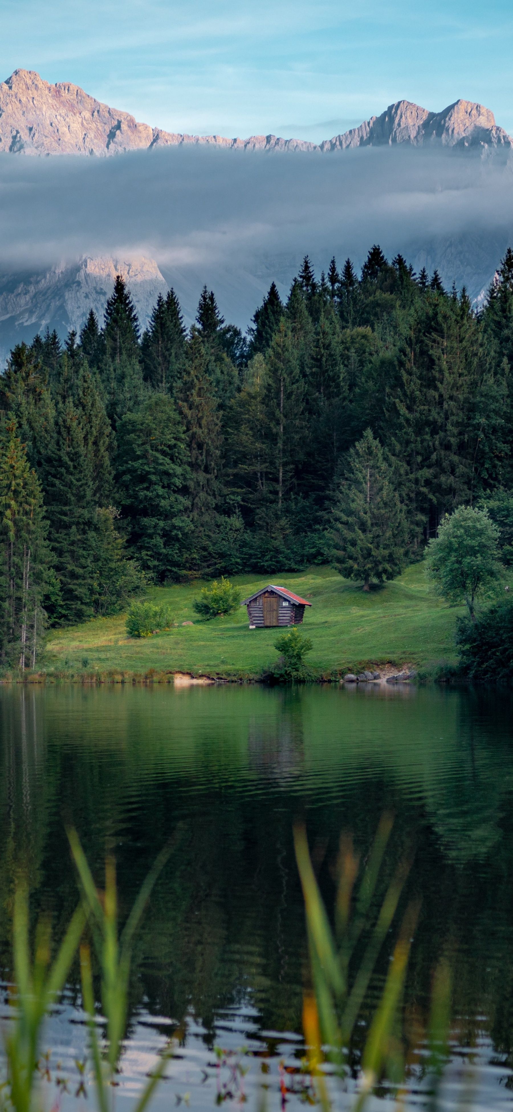1800x3900 A Cabin by the Lake Amidst Majestic Mountains 4K UHD Wallpaper for UltraHD Desktop and TV : Widescreen and UltraWide Display : Dual Monitor : Smartphone and Tablet Devices