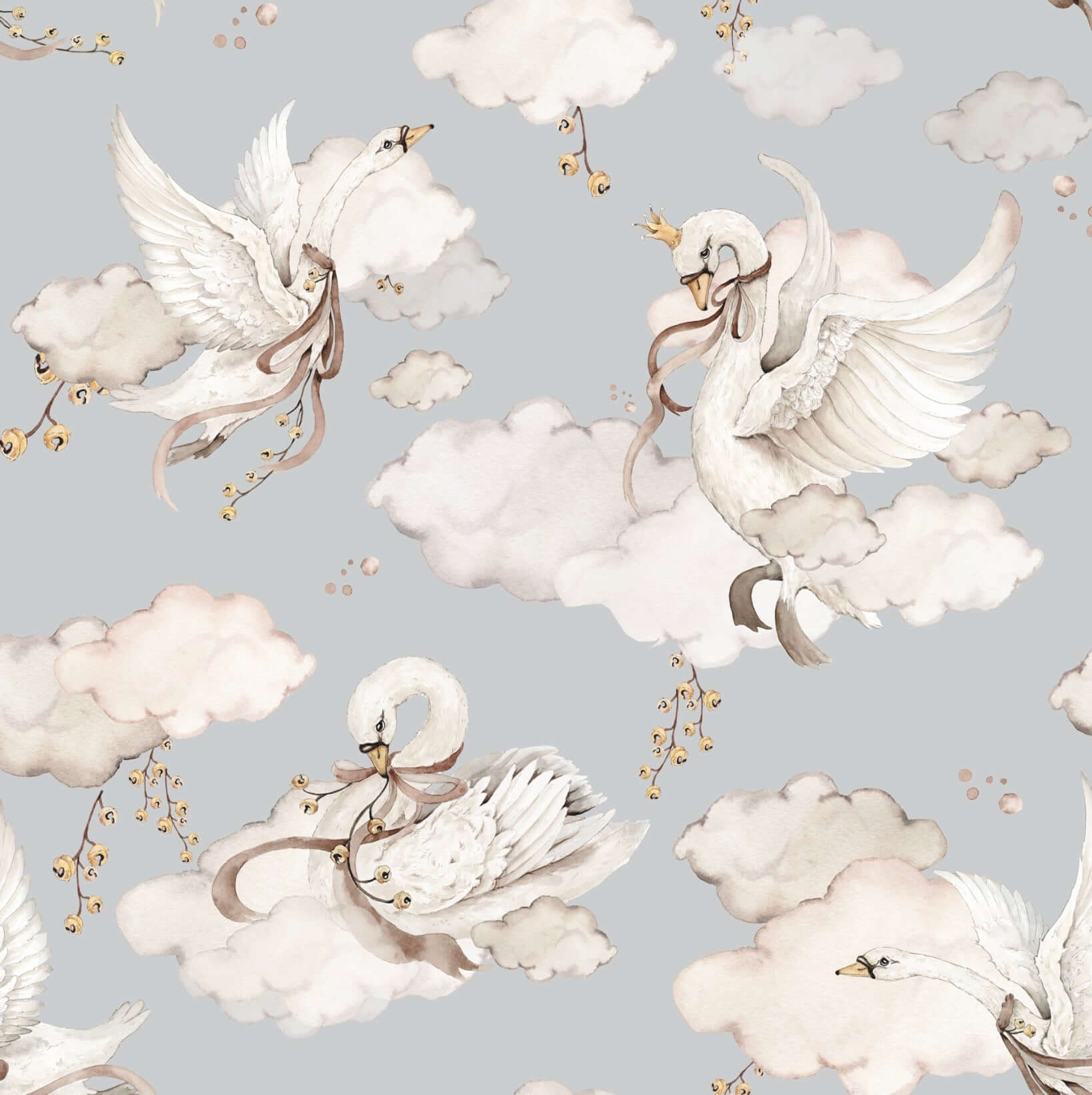 1639x1644 Matuu Swan Blue Wallpaper. Dreamy Swan Wallpaper for Nursery