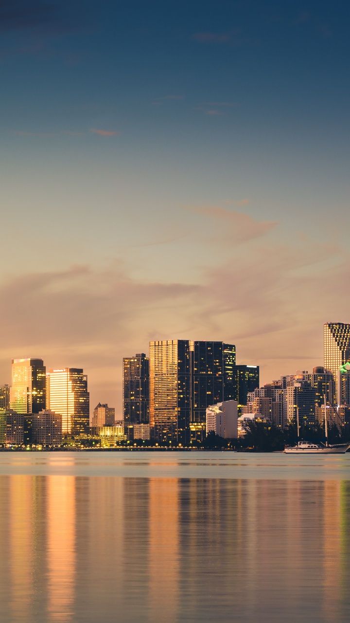 720x1280 Miami Skyline Wallpaper 4K, Sunset, Cityscape, Florida