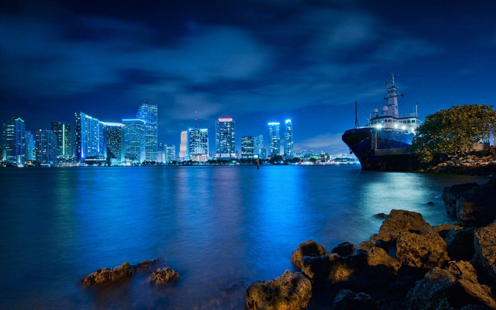 1920x1200 Miami Nights: Blue Lights Over Florida's Waterfront Skylinex1200