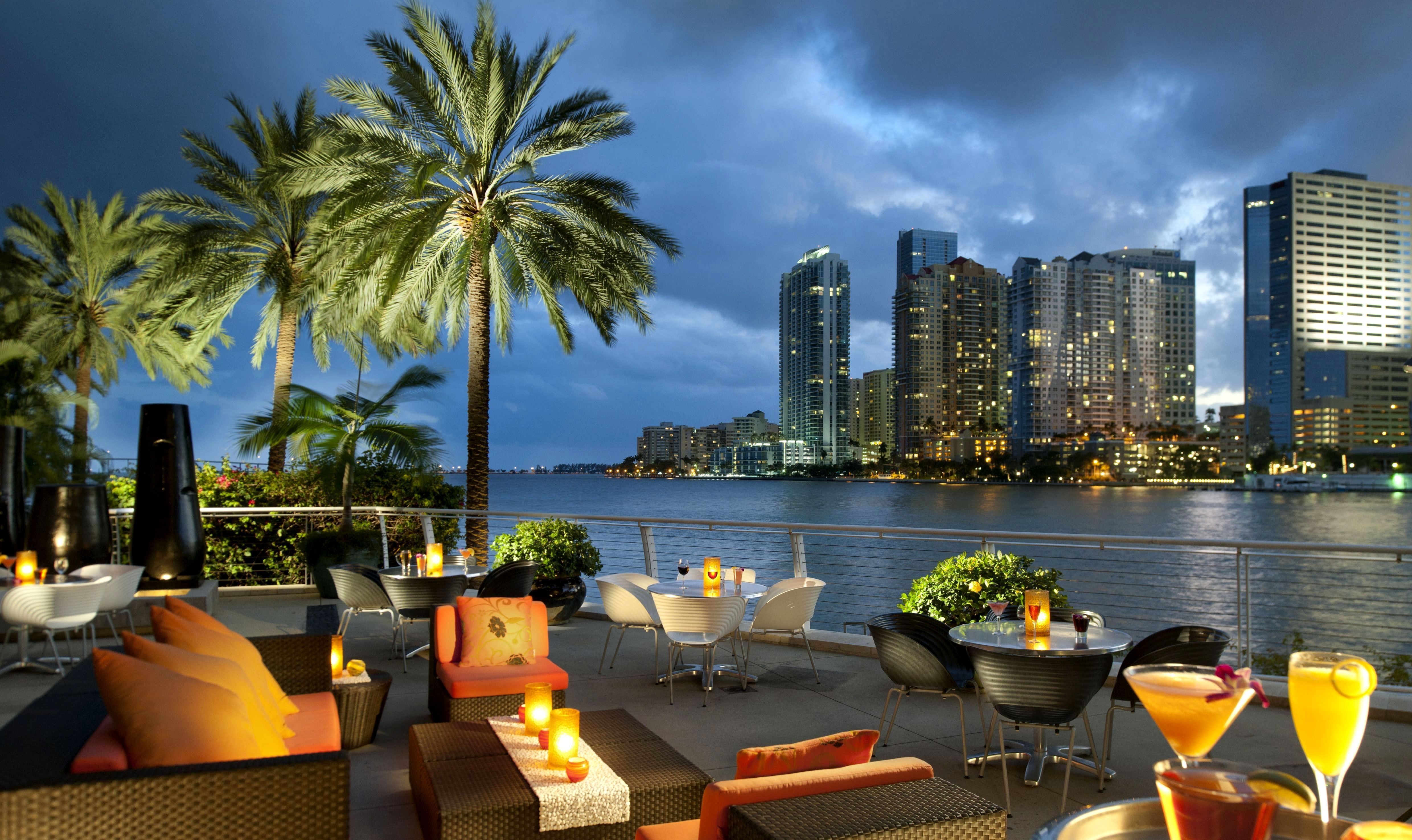4960x2950 Phone wallpaper: Cities, Miami, Cafe, Palms, Usa, City, Ocean, United States, Bay, Café, Tables, Florida, Coffee Tables 86935