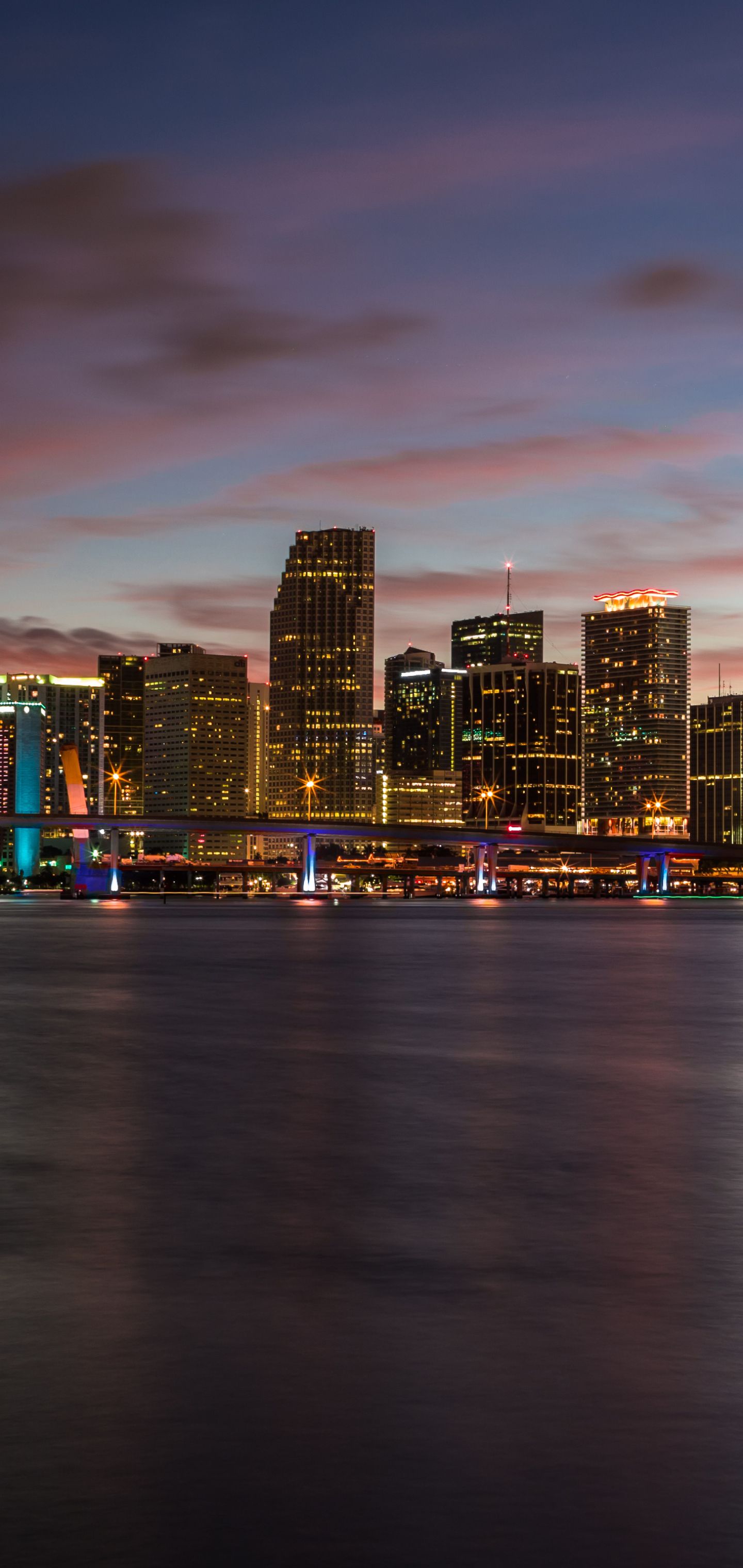 1440x3040 Phone wallpaper: Man Made, Miami, City, Florida, Water, Cityscape, Skyscraper, Night, Cities 1159644