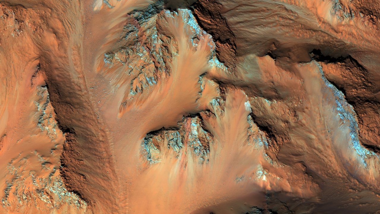 1280x720 Wallpaper crater, mars, surface, terrain hd, picture, image