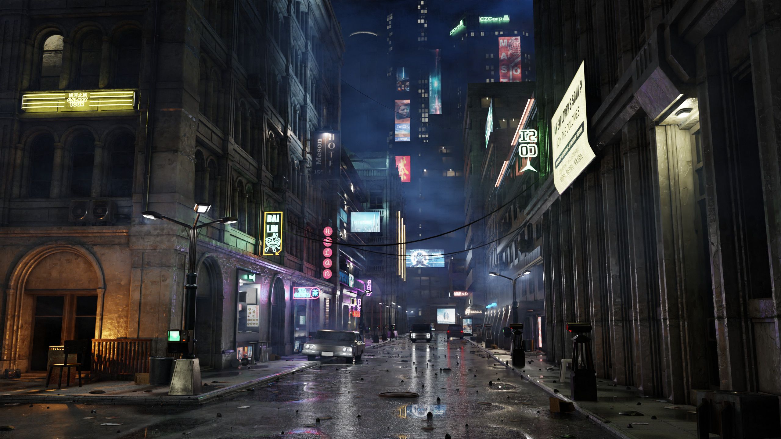 2560x1440 Sci Fi 3D Models, Spaceship, Wall Panels Retro Futuristic City From Blade Runner 1982