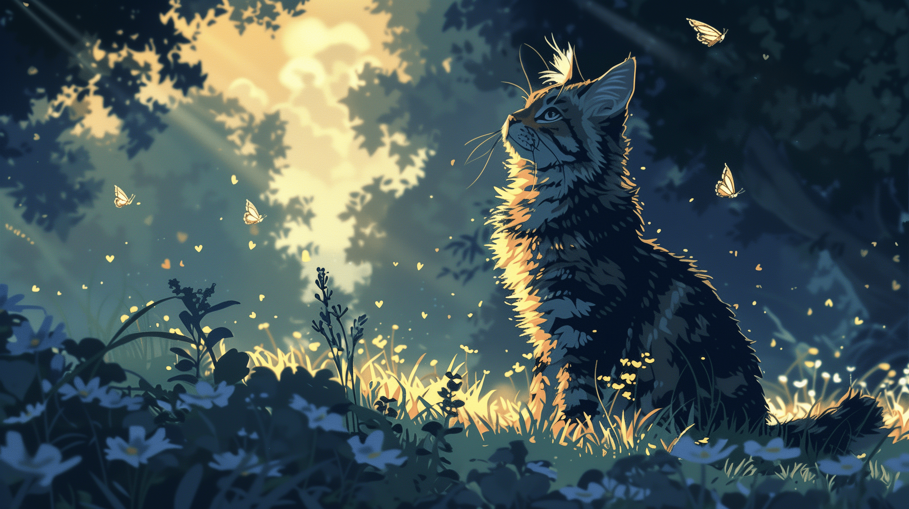 2912x1632 Pixel Art Cat with Butterflies HD Wallpaperx1632