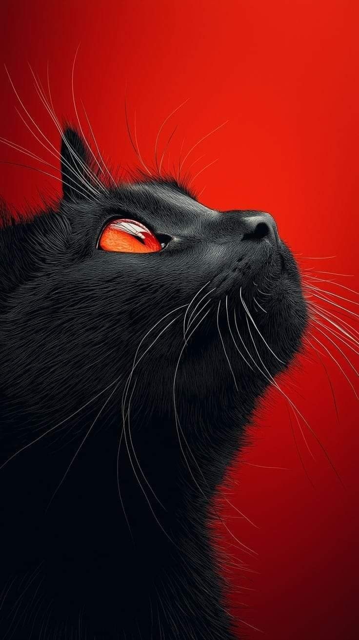 736x1313 Black cat 4k wallpaper. Black and red cat wallpaper, Black cat red background wallpaper, Cat illustration wallpaper