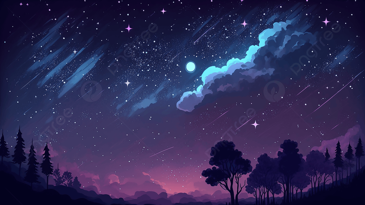 1200x675 Night Starry Sky Trees Silhouette Illustration Background, Starry Sky, Tree Silhouette, Illustration Background Image And Wallpaper for Free Download