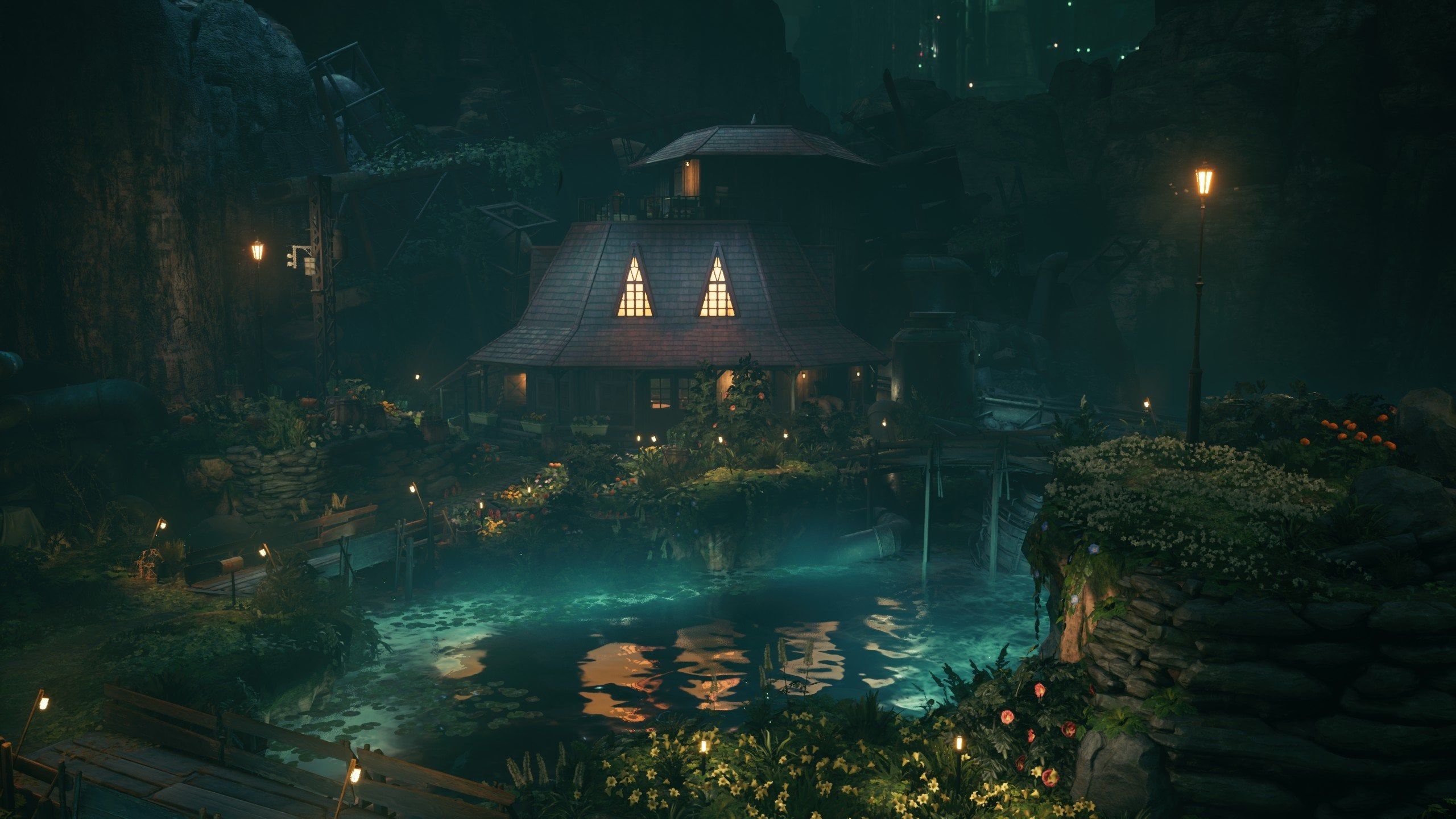 2560x1440 FFVII Remake Wallpaper [Aerith's House at night]