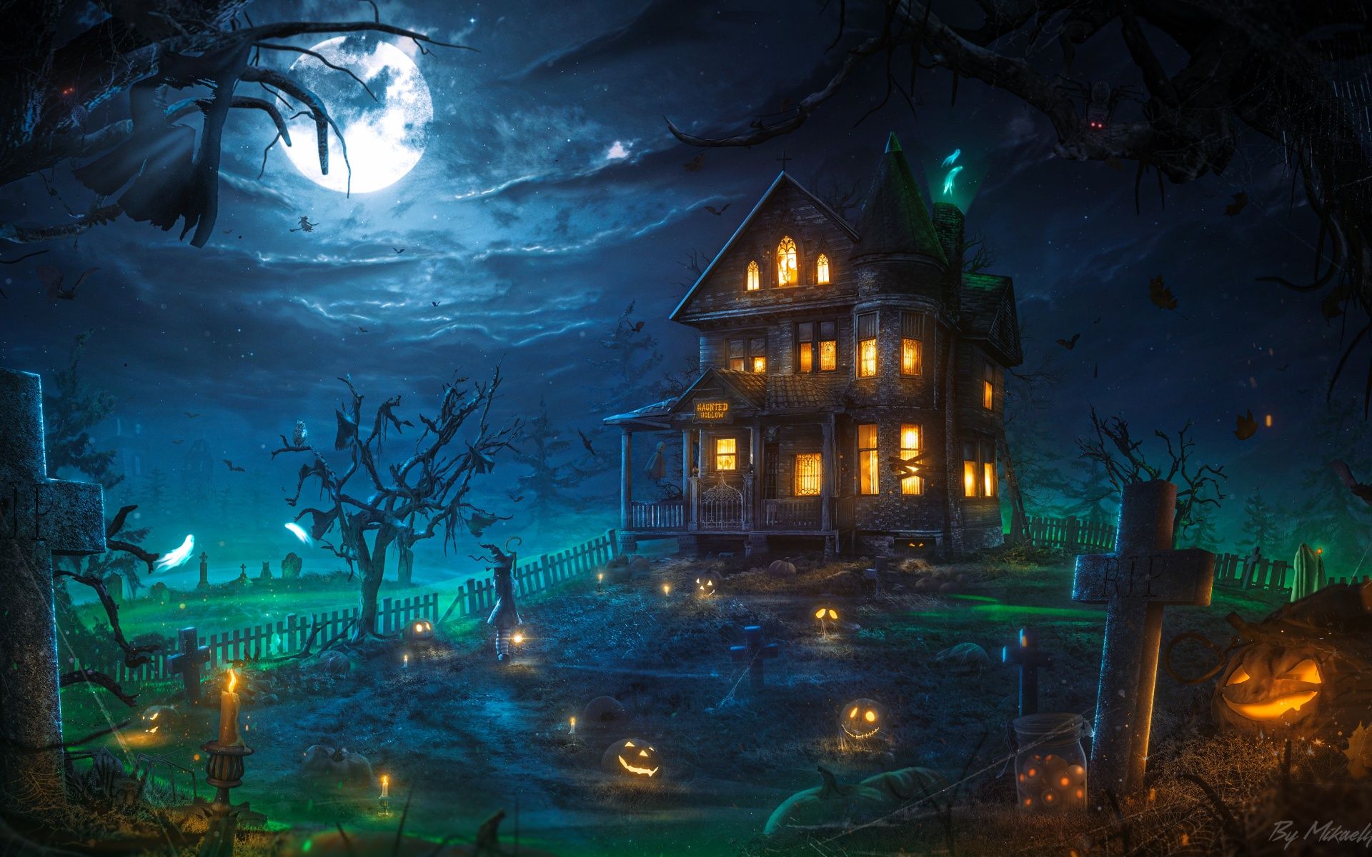 1920x1200 Haunted Wallpaper 4K, Halloween house, Mansion