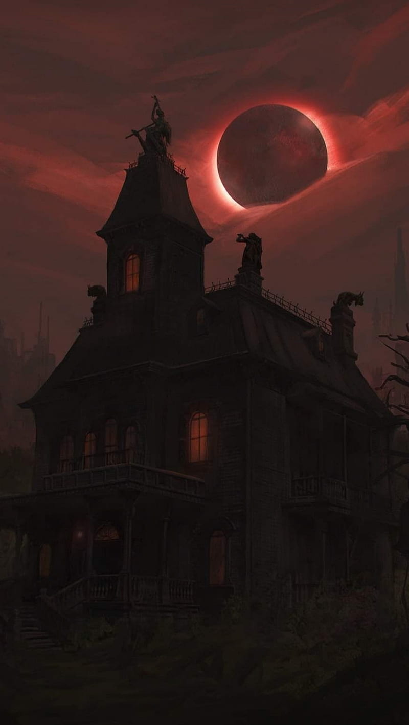 800x1417 Haunted House, fun, halloween, moon, scary, HD phone wallpaper
