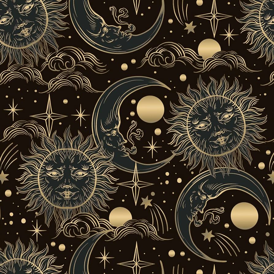 894x894 WENMER Celestial Wallpaper 17.3” X 118” Gothic Peel And Stick Wallpaper Dark Brown And Yellow Contact Paper Sun Moon Star Wallpaper Self Adhesive Vintage Night Sky Wallpaper For Bathroom Bedroom