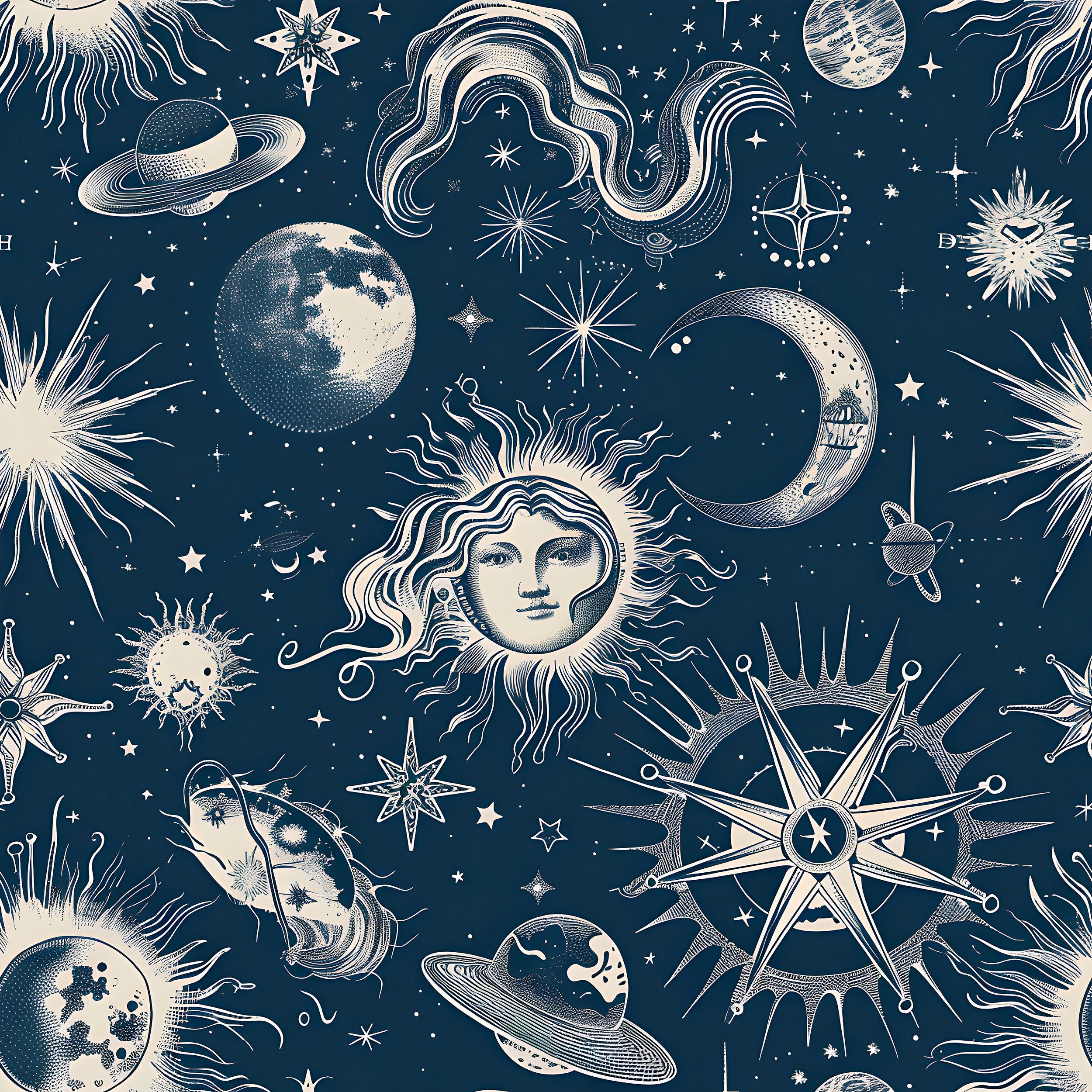 2500x2500 Celestial Wallpaper Blue Astrology Symbols Wallpaper Pre Pasted / Large Sample 24W X 18H