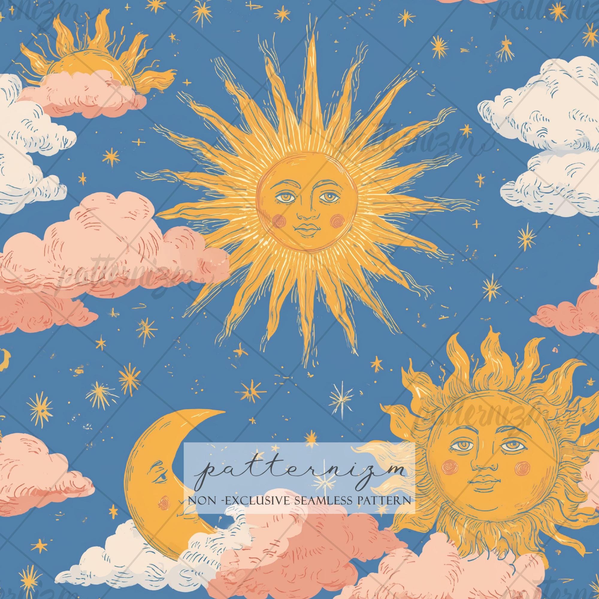 2000x2000 Celestial Sun Moon Pattern Digital Paper