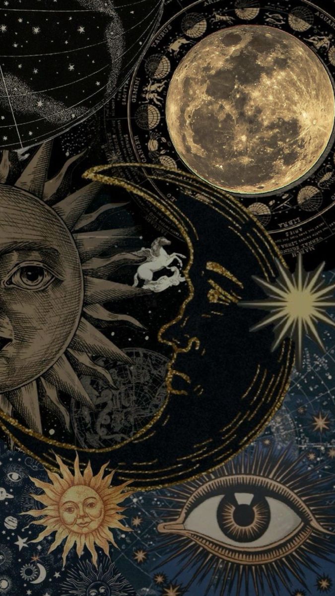 675x1200 Vintage celestial art wallpaper. Vintage celestial moons wallpaper, Sun moon wallpaper aesthetic, The sun moon