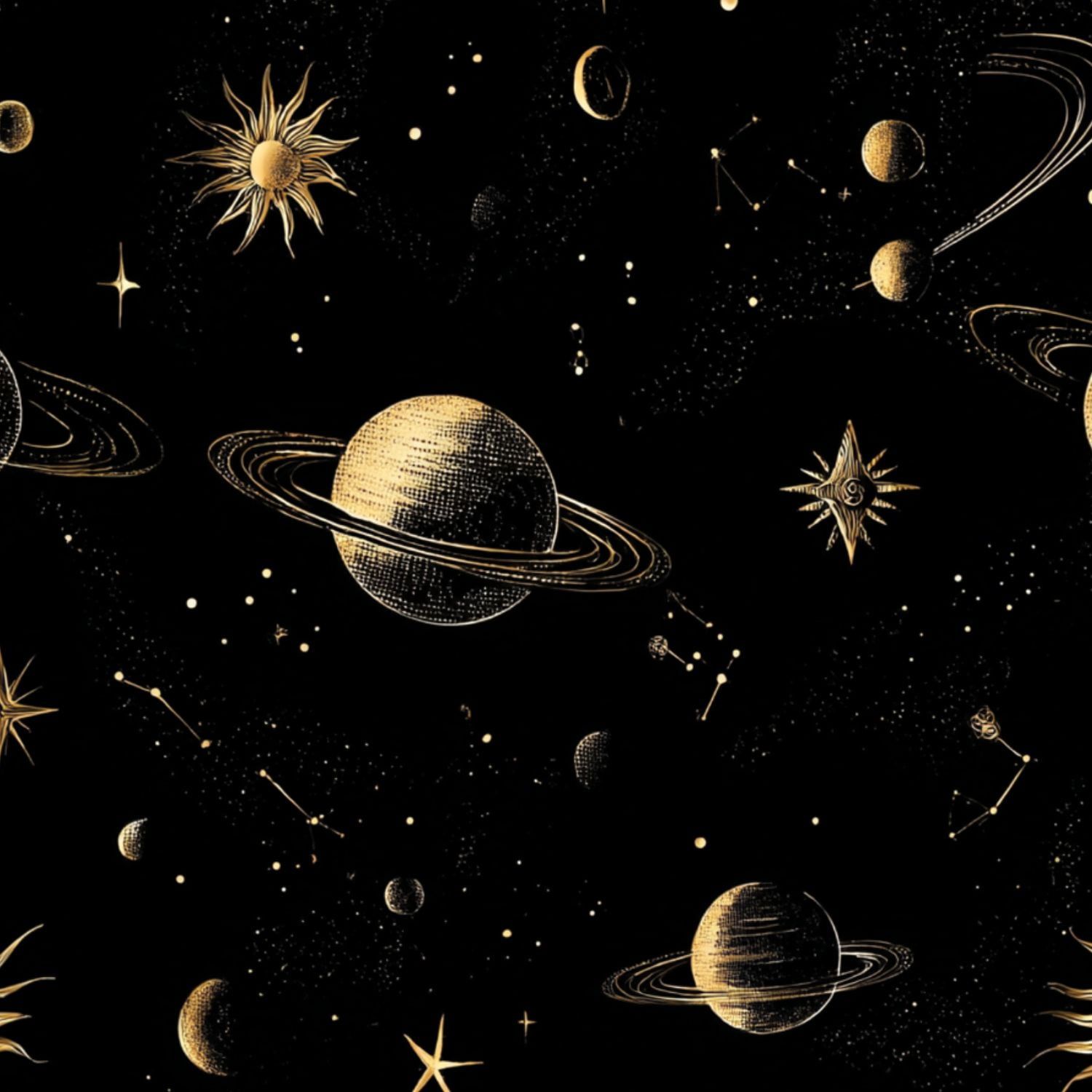 1500x1500 Galaxy Peel and Stick Wallpaper Vintage Celestial Map Stars Planets Sun Gold Black Wall Mural 17.7in x 9.8ft Self Adhesive Removable Wall Paper Renter