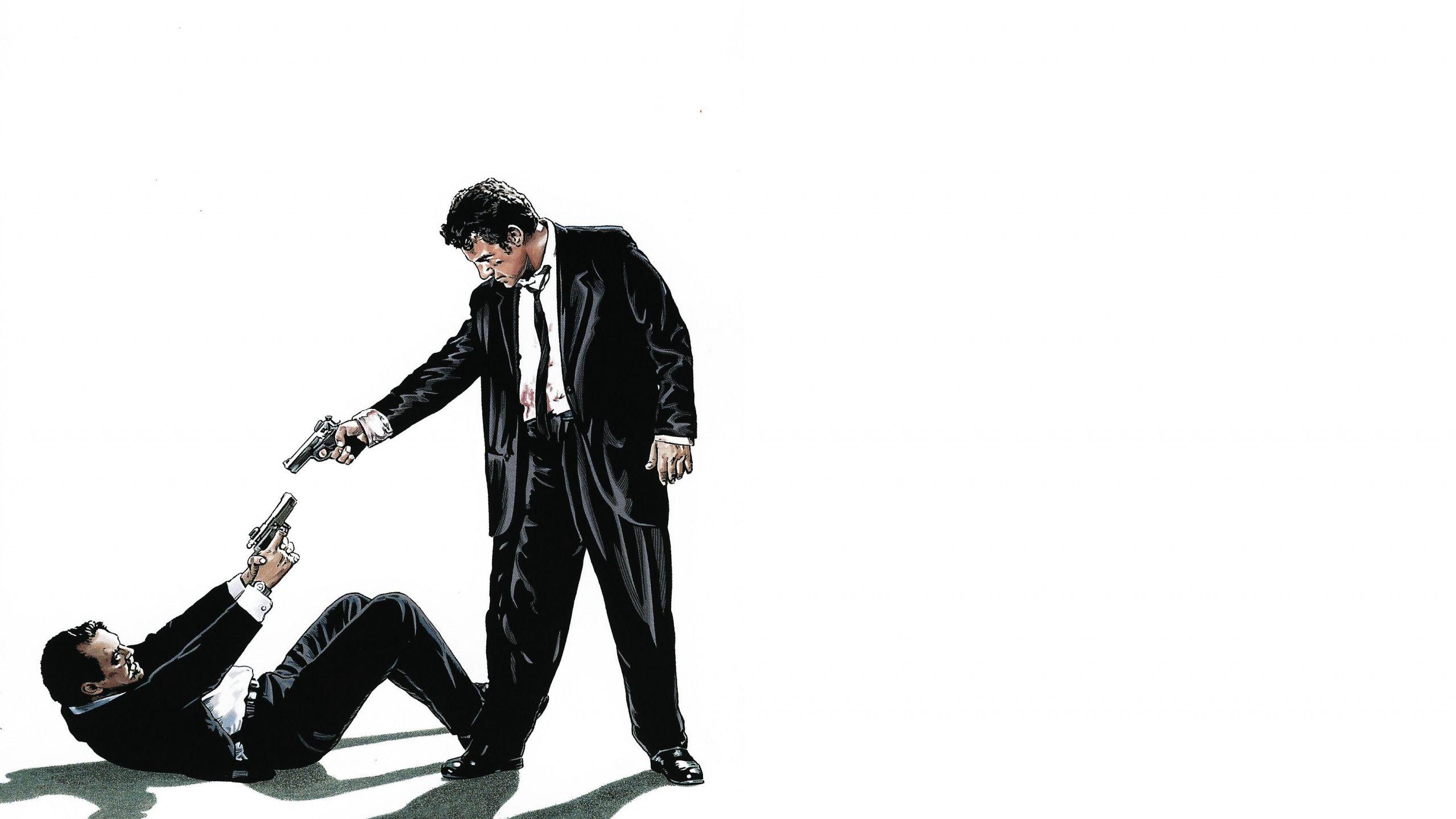 2560x1440 Download wallpaper Minimalism, Figure, Gun, Wallpaper, Background, Weapons, Movie, Art, Art, The film, Wallpaper, Reservoir Dogs, Tarantino, Men, Picture, Movie, section films in resolution 2560x1440