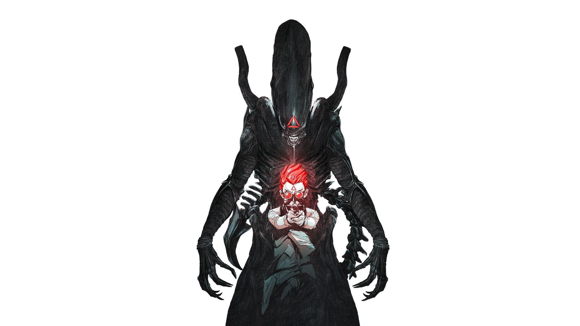 1920x1080 Chun Lo Illustration Artwork Digital Art Simple Background White Background Minimalism Alien Movie R Wallpaper:1920x1080