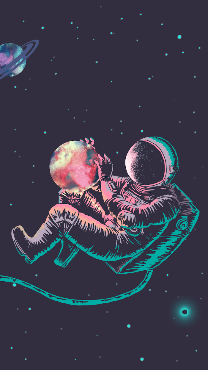 700x1244 Cartoon Image Of Astronaut In Space Holding A Planet In His Hands Universe Wallpaper Black Back. Cool Galaxy Wallpaper, Galaxy Wallpaper, Galaxy Wallpaper Iphone
