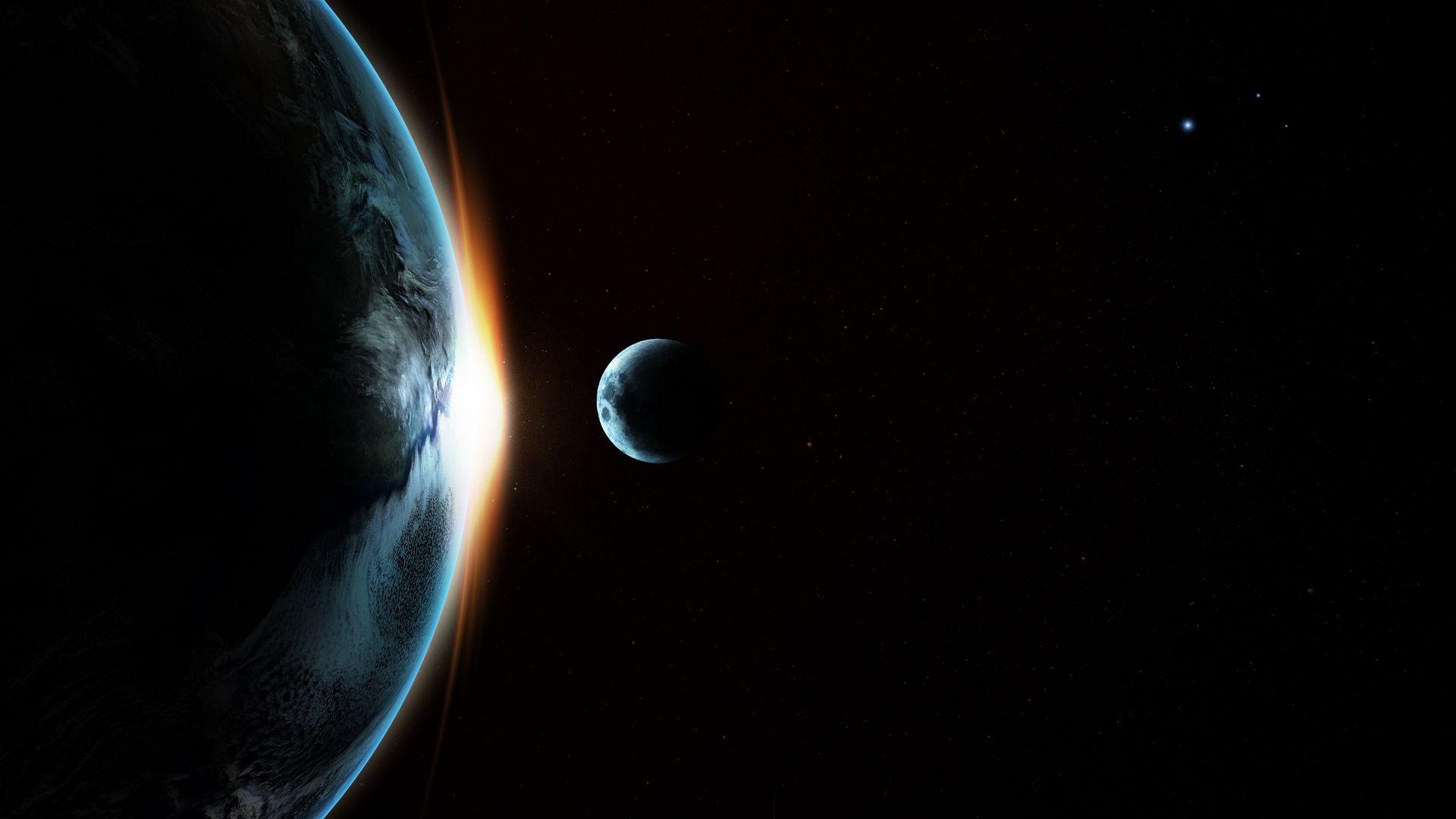 1920x1080 Planet Earth Moon Transit Galaxy Wallpaper