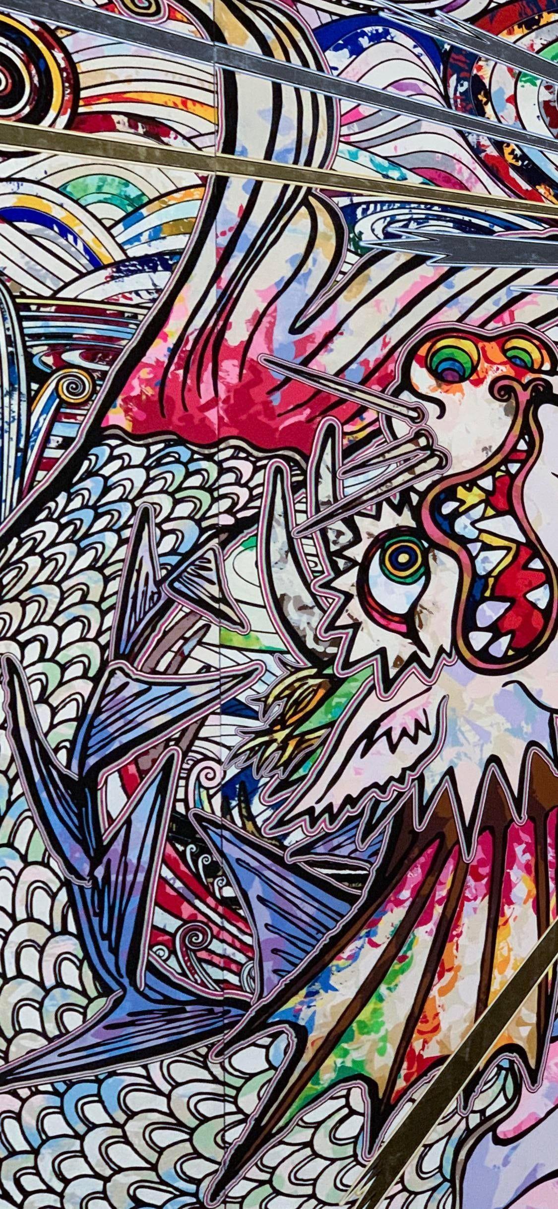 1125x2436 My current wallpaper: a picture I took and edited of a Murakami Takashi mural