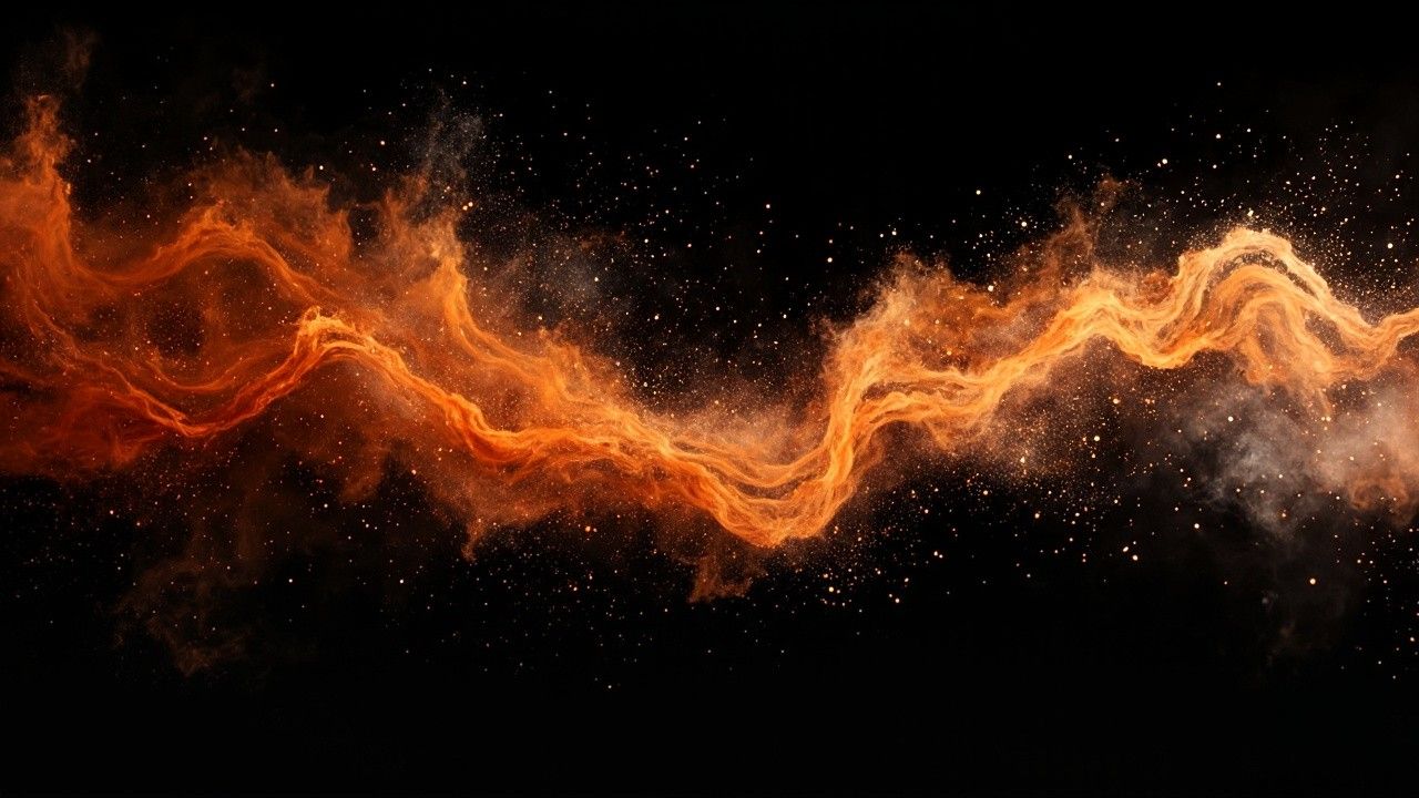 1280x720 Abstract Orange Particles and Dust Swirls on Black Background