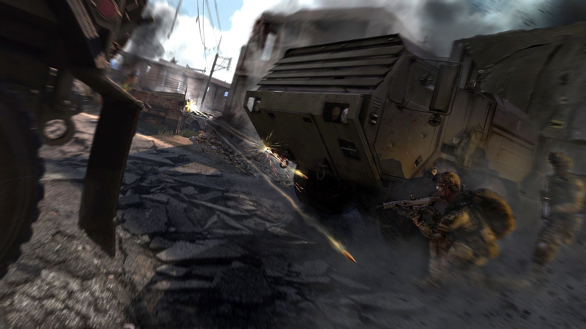 1920x1080 Wallpaper the city, shot, battle, art, Truck, fighter, Hemmit, ARMA 3 for mobile and desktop, section игры, resolution 1920x1080