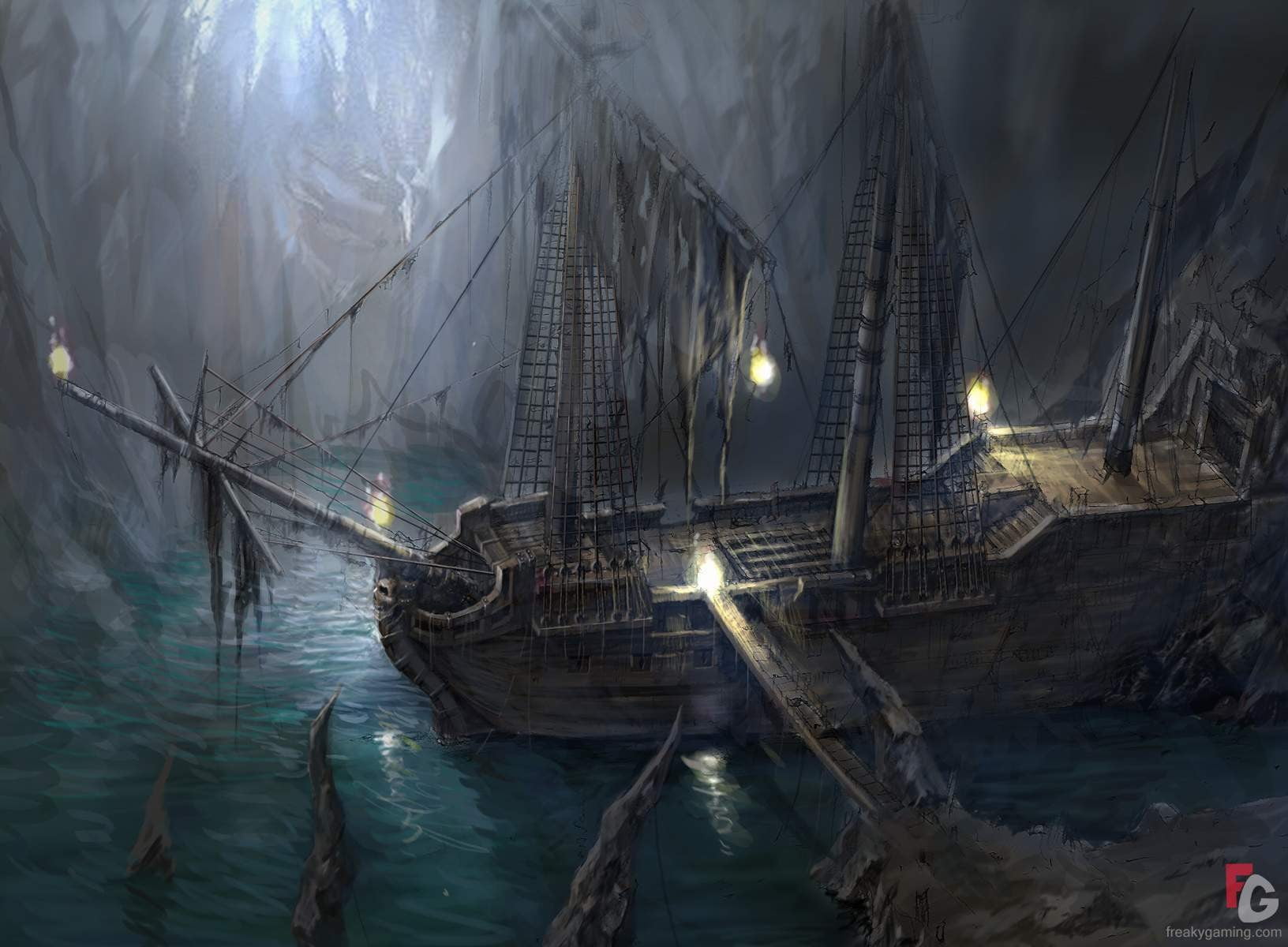 1632x1200 Galleon ship illustration, sea, old ship, fantasy art, pirates HD wallpaper