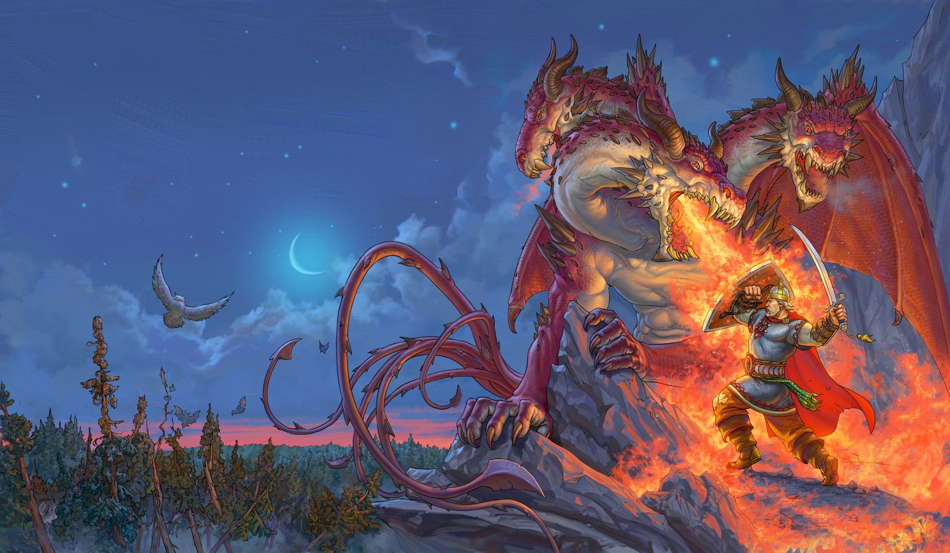 1920x1118 Zmey Gorynych vs. Fantasy Warrior: Epic Hydra Battle HD Wallpaperx1118