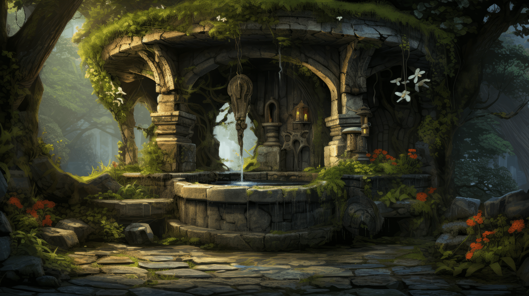 2184x1224 Fantasy Old Well Wallpaper