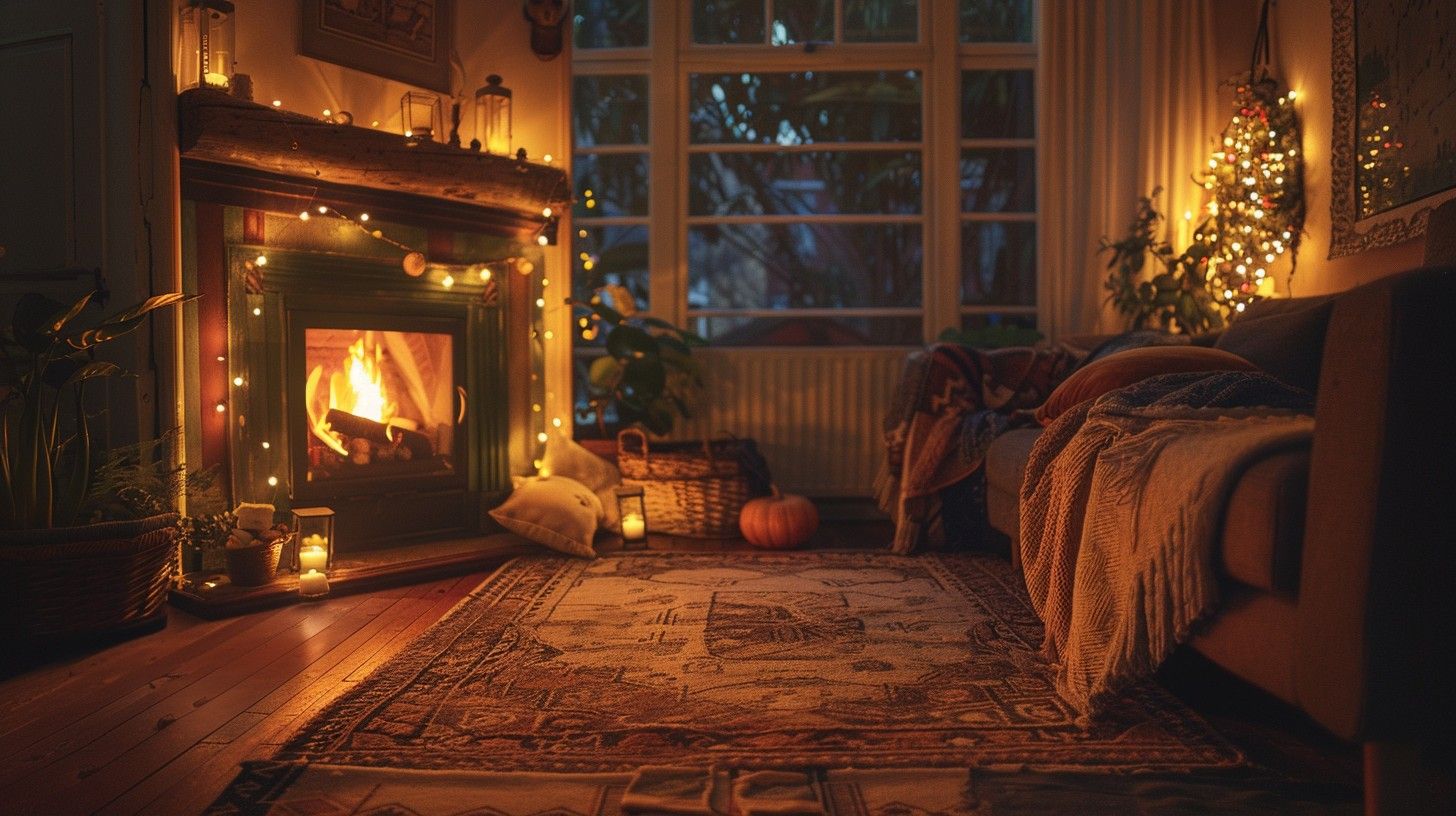 1456x816 Free Cozy Evening Ambiance Image, Fireplace, Evening