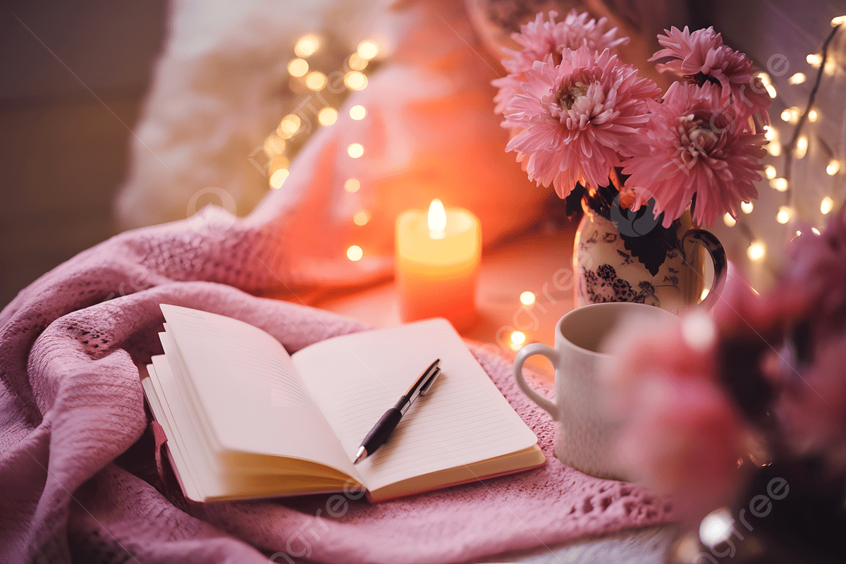 1200x800 Vintage Cozy Atmosphere For Evening Journaling And Relaxation, Cozy Writing Scene, Open Journal, Glowing Candle Background Image And Wallpaper for Free Download
