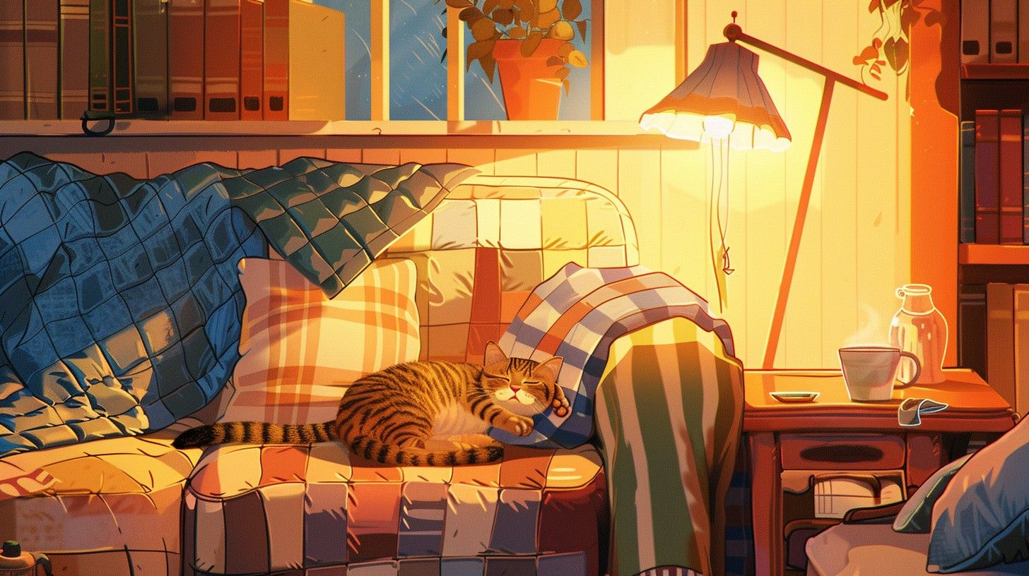 1456x816 Free Cozy evening indoors Image, Evening, Cat